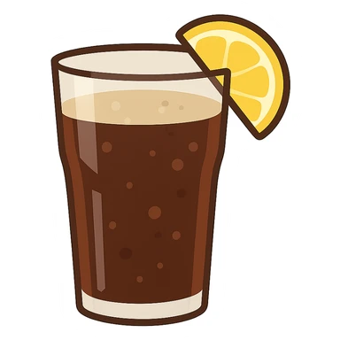 flat toon glass of cola with a wedge of lemon sticker