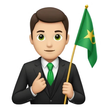 Guy with formal suit holding a green flag sticker