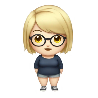 Chubby anime girl with glasses and short blonde hair full body sticker