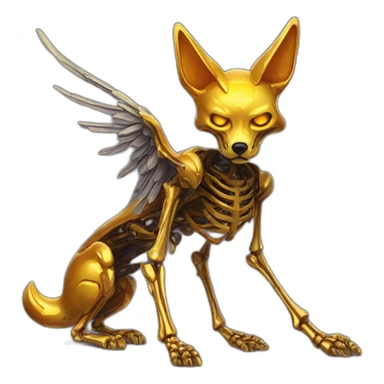 Melting Neon and gold Zombie skeleton fox with wings and prosthetic leg  sticker