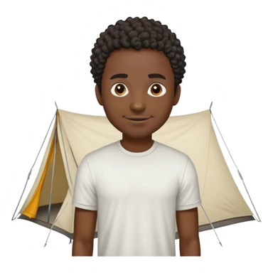dark skinned black man wearing a t shirt with short curly hair standing next to a tent looking at the tent with an evil smile on his face sticker