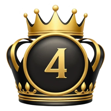 Make a round icon for a paid subscription, black and gold, with the number 4 and a crown. sticker