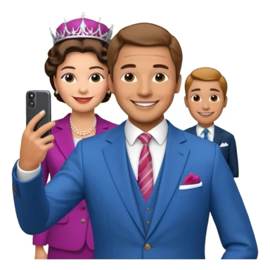 A person/a man who's taking a selfie in a room with the wax figures of the queen elizabeth the II sticker