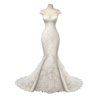 Hyper Realistic ornate Wedding dress displays fish tail with lace sticker