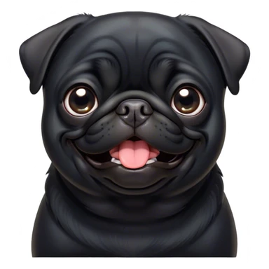 Cinematic Comical Black Pug Portrait Emoji, Head tilted dramatically with an exaggeratedly amused expression, featuring a sleek black coat with a glossy finish, wide, expressive dark eyes filled with playful disbelief, Simplified yet hilariously expressive features, highly detailed, glowing with a slightly sassy glow, high shine, dramatic yet playful, stylized with an air of cheeky mischief, bright and endearing, soft glowing outline, capturing the essence of a spirited and over-the-top companion, so meme-worthy it feels like it could side-eye its way into internet fame instantly! sticker