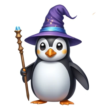 penguin wizard with magical sparks coming out of his wand sticker
