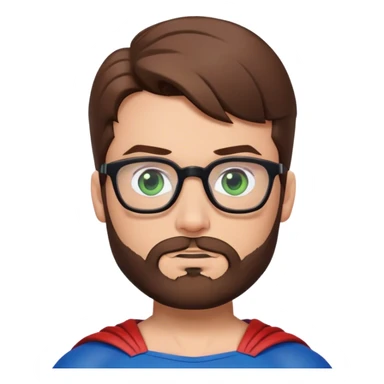 Superman with brown hair, a beard, and glasses on. Eyes are green rolling eyes sticker