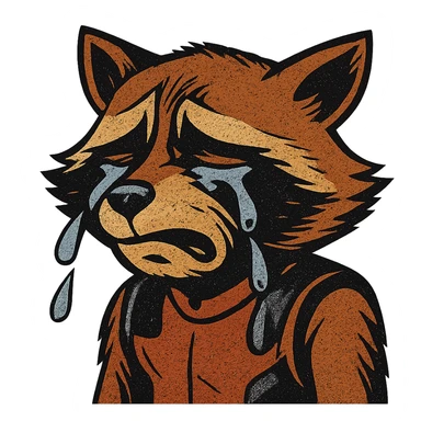 Remove the background from the image of the crying raccoon, keep only the character and make the background transparent in old school comic book style. sticker