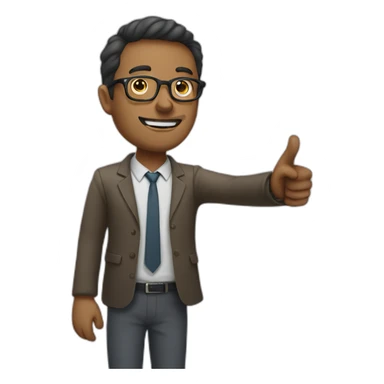 Man with glasses pointing at a whiteboard with a stick sticker