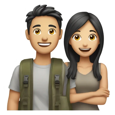Attractive young  Asian couple excitedly traveling  sticker