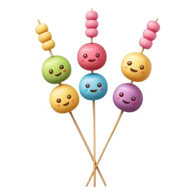 Dango Cinematic Realistic Dango Dessert Emoji, depicted as a skewer holding three colorful rice dumpling balls in different hues, rendered with delicate textures and soft, inviting lighting. sticker