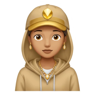 {
  "type": "human",
  "look": "tan hoodie, cap, gold jewelry, neutral face"
} sticker