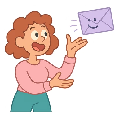 a pastel lavender letter being sent, floating in the air, calArts 2010s cartoon style sticker