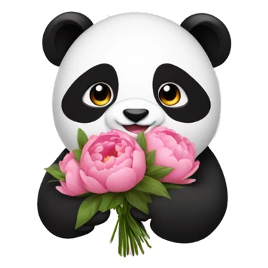 panda with a bouquet of peonies sticker