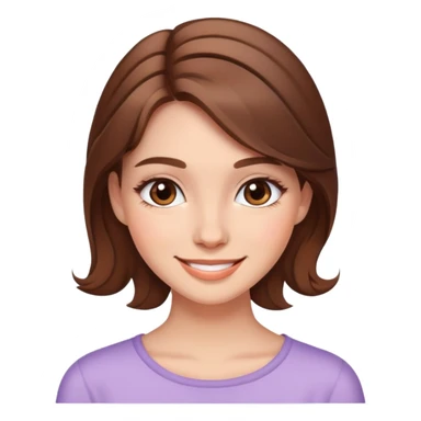 brown long hair girl with soft makeup, smiling sticker