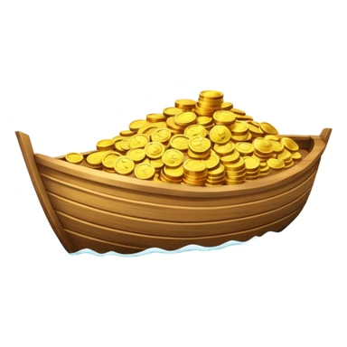 emoji of gold coins on the boat in the sea sticker