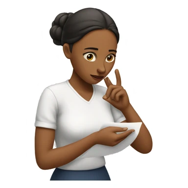 a woman touching her templates to not loose patience sticker