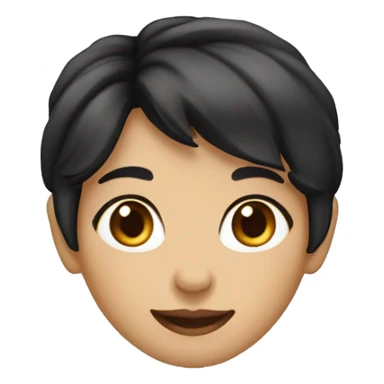  A girl with short, boyish-style black hair. Fair skin. Dark brown eyes. Smiling naturally. sticker