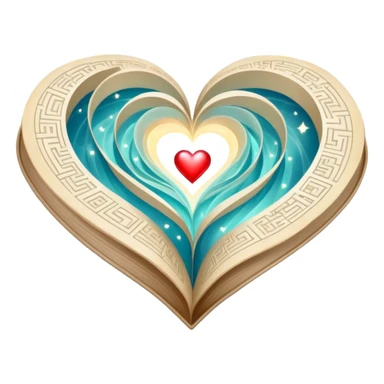 Magical glowing folded map with luminous heart pathways and ethereal light rays, symbolizing magical exploration of love patterns sticker