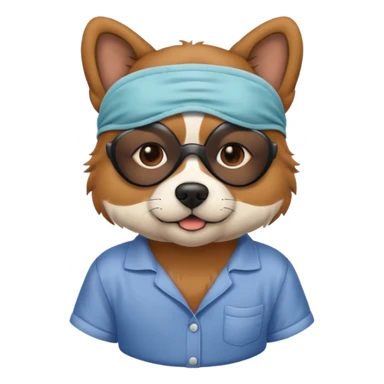 a dog heri with sleep mask and wearing shirt sticker