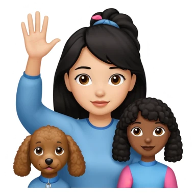 Ponytail black hair girl with brown Poodle say goodbye  sticker