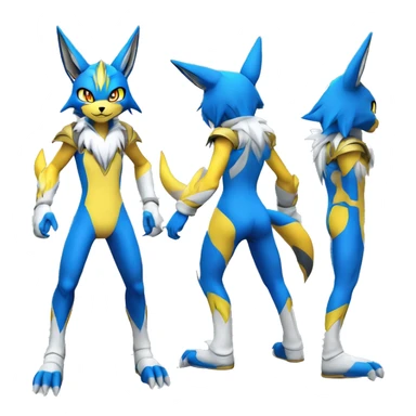 Shiny Colorful Anthro Edgy Cool Sonic-Zeraora-Renamon-Pokémon-Fakémon with shiny blue markings Full Body Detailed High Quality  sticker