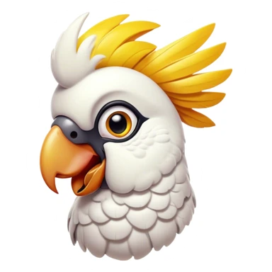 Cinematic Comical Cockatoo Portrait Emoji, Head tilted dramatically with an exaggeratedly shocked expression, featuring a striking, crest-adorned head with wide, comically expressive eyes full of playful disbelief and a vibrant, animated beak, Simplified yet hilariously expressive features, highly detailed, glowing with a slightly sassy tropical glow, high shine, dramatic yet playful, stylized with an air of cheeky avian mischief, soft glowing outline, capturing the essence of a meme-worthy cockatoo that looks ready to squawk its way into viral fame! sticker