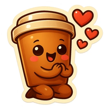 Tall coffee cup, bowing on knees, gushing with love, worship sticker