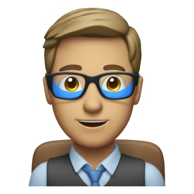 man sitting at desk using blue light blocking glasses sticker