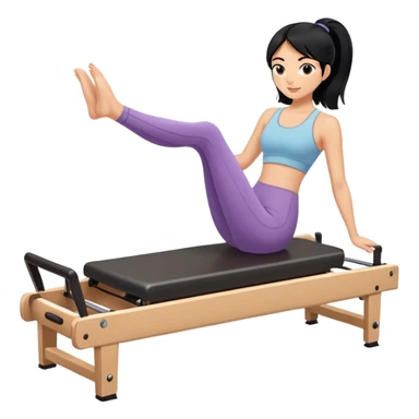 Girl with black hair doing Pilates on reformer machine sticker