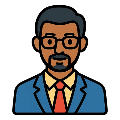 Indian finance bro with glasses, business attire, confident expression, color icon sticker