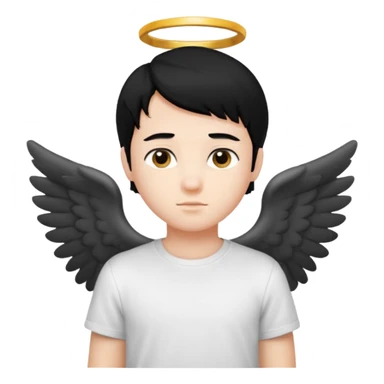 angelic boy with black hair and a white t-shirt sticker
