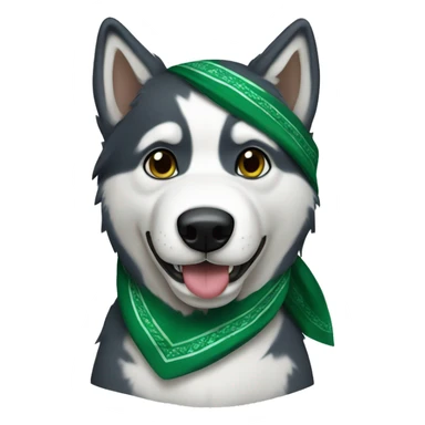 Husky wearing a dark green bandana sticker