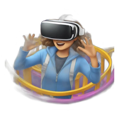 someone wearing a VR headset with a comical roller coaster experience reflected on the screen. sticker