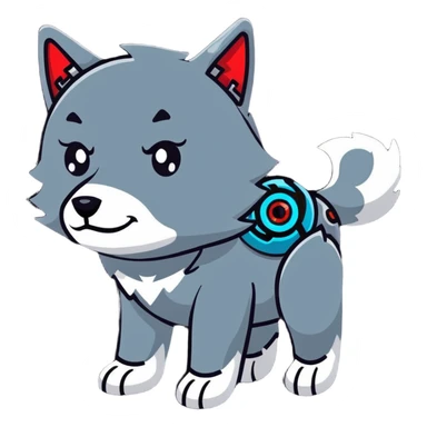 robotic wolf with digital eyes and circuit patterns sticker