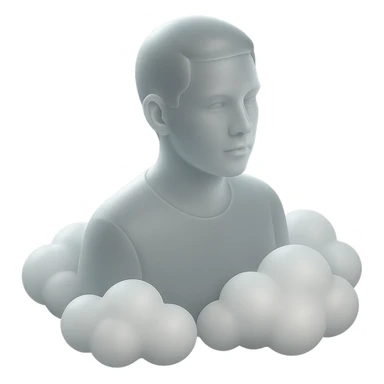 person looking straight, shoulders immersed in fluffy convex white clouds sticker