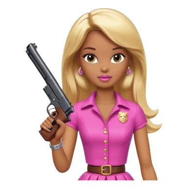 Brown skin blonde hair barbie with gun sticker