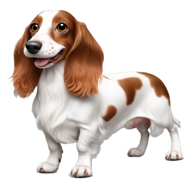 Long haired white and red piebald dachshund smiling with freckles whole body sticker