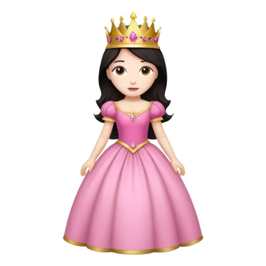 chica vestida de princesa con vestido rosa , piel blanca , pelo oscuro, corona dorada, cuerpo entero sticker