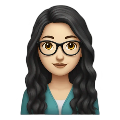 a white girl with long dark hair and hexagon glasses sticker