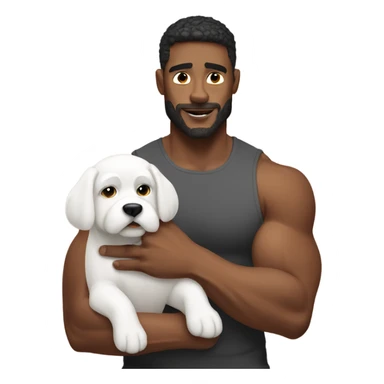 Muscly guy holding small white dog sticker