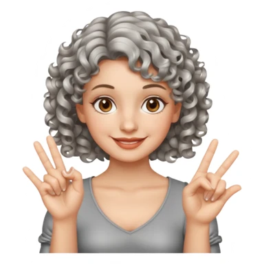 silver, short, wavy-haired with curls, smiling pretty lady, index and middle fingers crossed on one hand, hazel eyes sticker