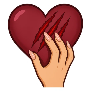 женская телесная рука с маникюром царапает винного цвета сердце sticker