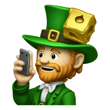 A leprechaun playing block blast on theory phone sticker