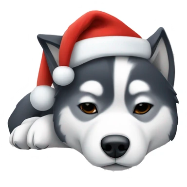 Sleeping husky with Christmas hat sticker
