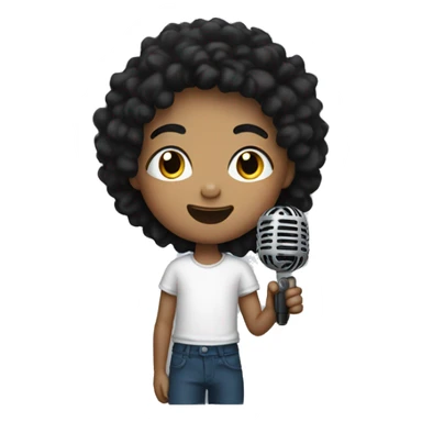 Kid with black hair holding a microphone  sticker