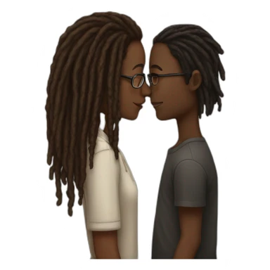 Black boy with dreads covering face kissing brown girl with glasses sticker