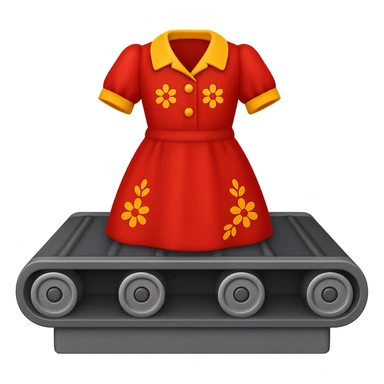 Сгенерируй мне детализированный емодзи, конвеер на котором лежит советское платье, на пнг фоне без фона. В СТИЛЕ ЕМОДЗИ ЭПЛ! sticker