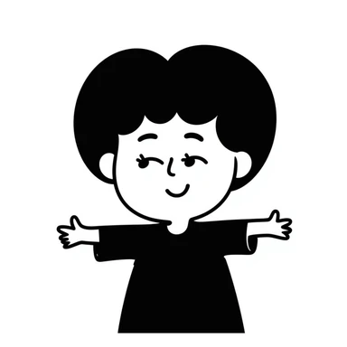 hand-drawn doodle of a happy person named Mykyta, big smile, simple lines sticker