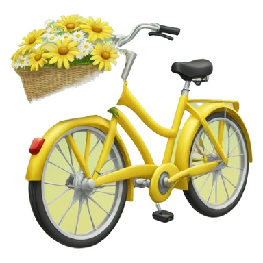 Yellow beach style bicycle with basket full of daisies sticker
